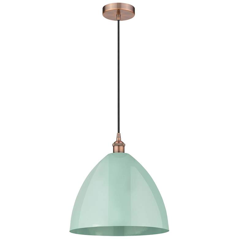 Image 1 Edison Plymouth Dome 16"W Copper Cord Hung Mini Pendant w/ Seafoam Sha