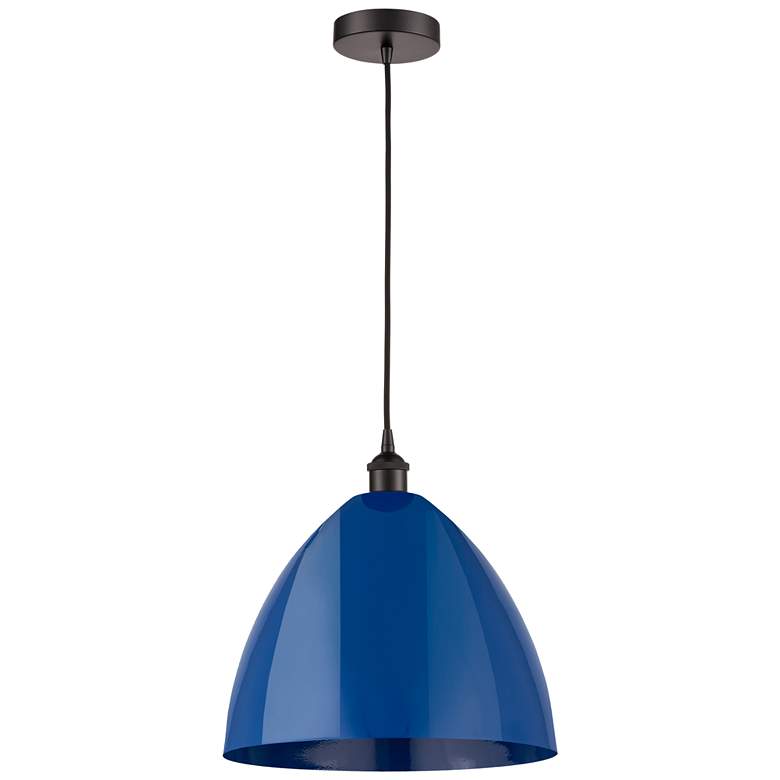 Image 1 Edison Plymouth Dome 16"W Oiled Bronze Cord Hung Mini Pendant w/ Blue