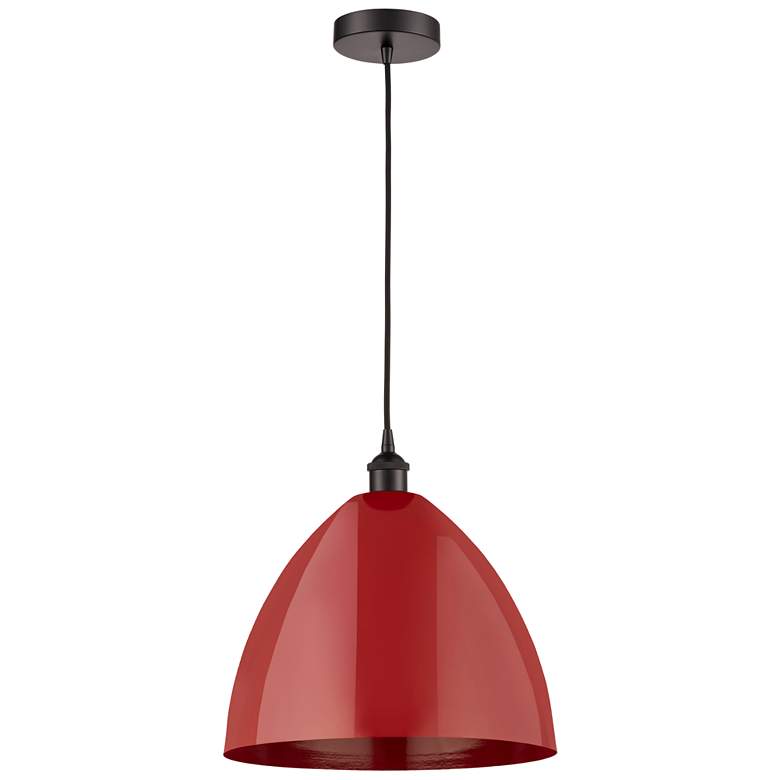 Image 1 Edison Plymouth Dome 16"W Oiled Bronze Cord Hung Mini Pendant w/ Red S
