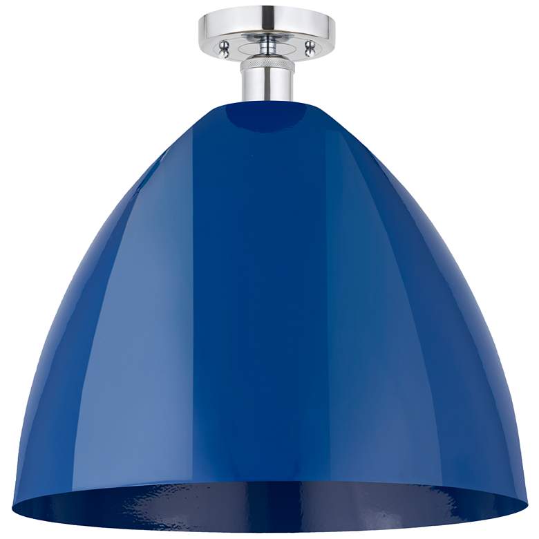 Image 1 Edison Plymouth Dome 16"W Polished Chrome Semi Flush Mount w/ Blue Sha