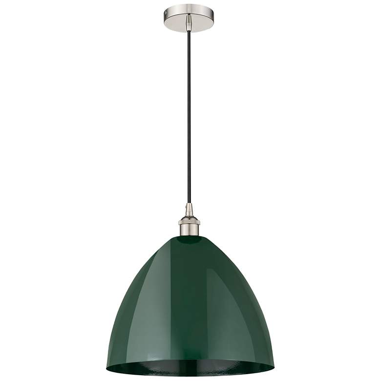 Image 1 Edison Plymouth Dome 16"W Polished Nickel Cord Mini Pendant w/ Green S