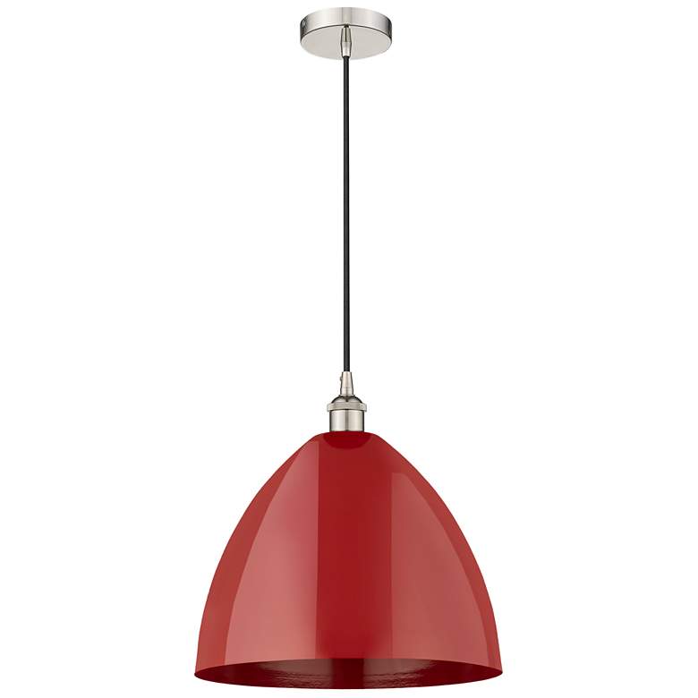 Image 1 Edison Plymouth Dome 16"W Polished Nickel Corded Mini Pendant w/ Red S