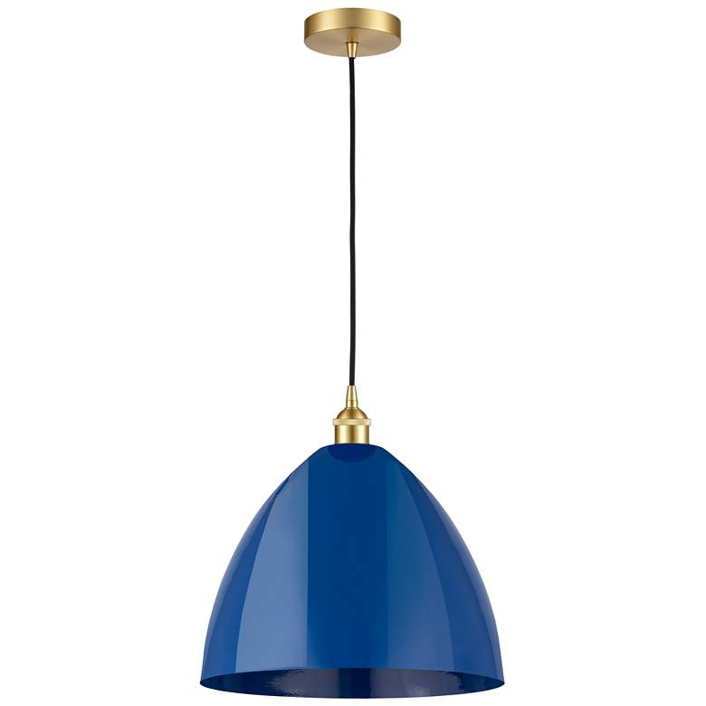Image 1 Edison Plymouth Dome 16"W Satin Gold Cord Hung Mini Pendant w/ Blue Sh