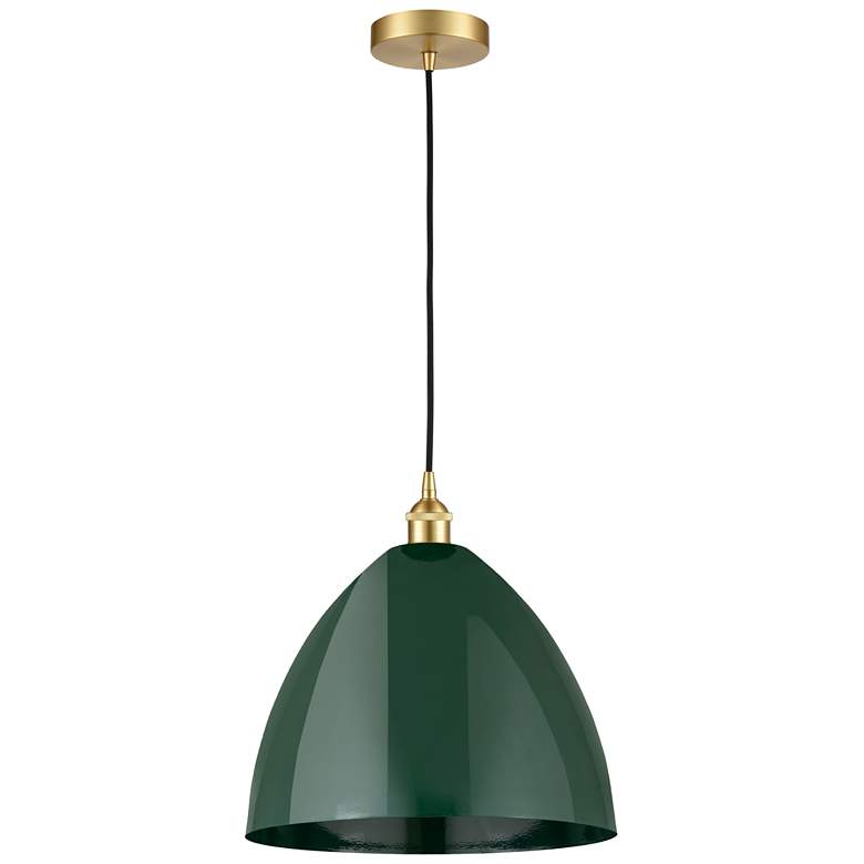 Image 1 Edison Plymouth Dome 16"W Satin Gold Cord Hung Mini Pendant w/ Green S