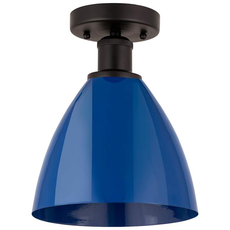 Image 1 Edison Plymouth Dome 7.5" Wide Bronze Semi Flush Mount w/ Blue Shade