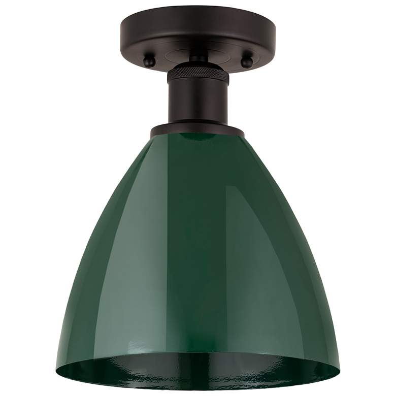 Image 1 Edison Plymouth Dome 7.5" Wide Bronze Semi Flush Mount w/ Green Shade