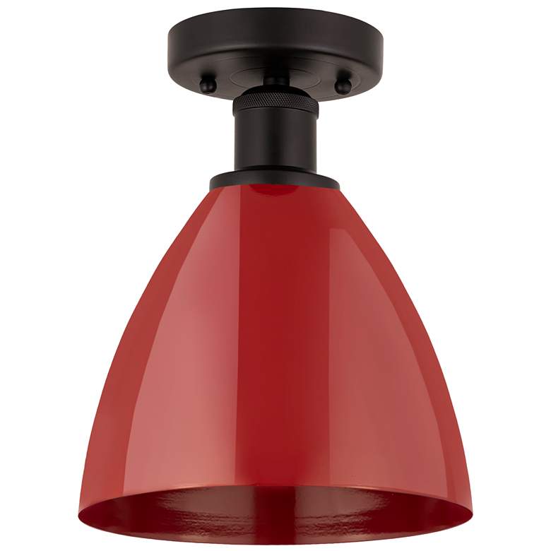 Image 1 Edison Plymouth Dome 7.5" Wide Bronze Semi Flush Mount w/ Red Shade