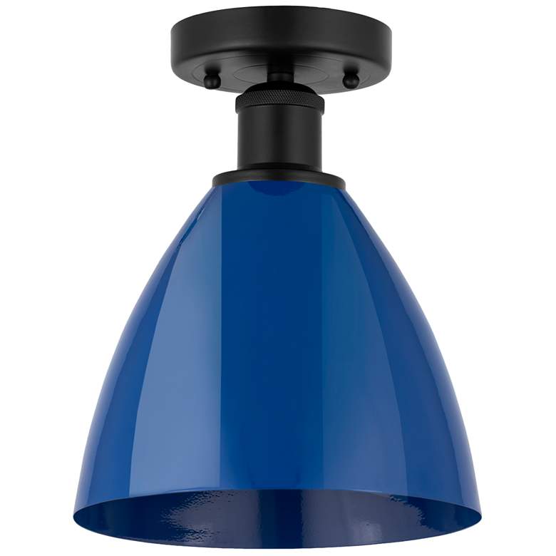 Image 1 Edison Plymouth Dome 7.5" Wide Matte Black Semi Flush Mount w/ Blue Sh