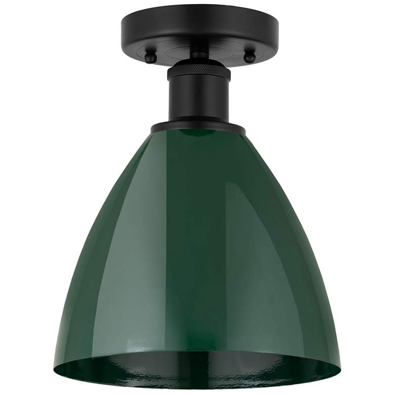 Image 1 Edison Plymouth Dome 7.5" Wide Matte Black Semi Flush Mount w/ Green S