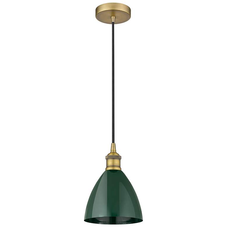 Image 1 Edison Plymouth Dome 7.5"W Brushed Brass Corded Mini Pendant w/ Green