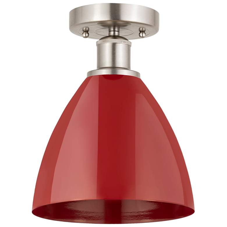 Image 1 Edison Plymouth Dome 7.5"W Brushed Nickel Semi Flush Mount w/ Red Shad
