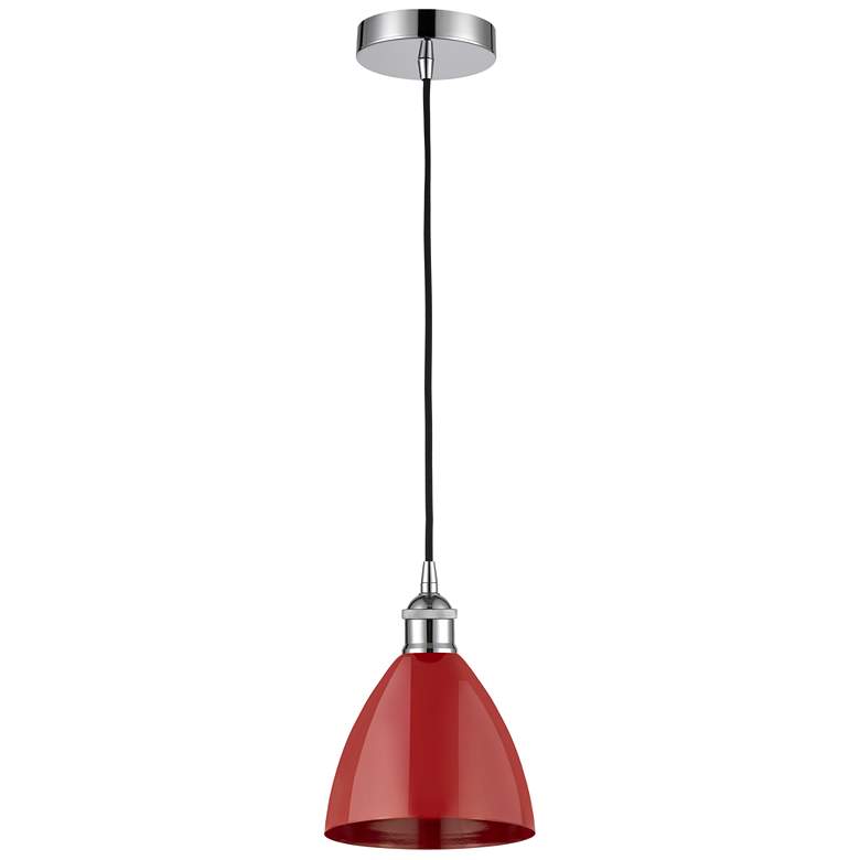 Image 1 Edison Plymouth Dome 7.5"W Chrome Cord Hung Mini Pendant w/ Red Shade
