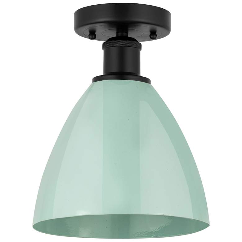 Image 1 Edison Plymouth Dome 7.5"W Matte Black Semi Flush Mount w/ Seafoam Sha