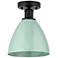 Edison Plymouth Dome 7.5"W Matte Black Semi Flush Mount w/ Seafoam Sha