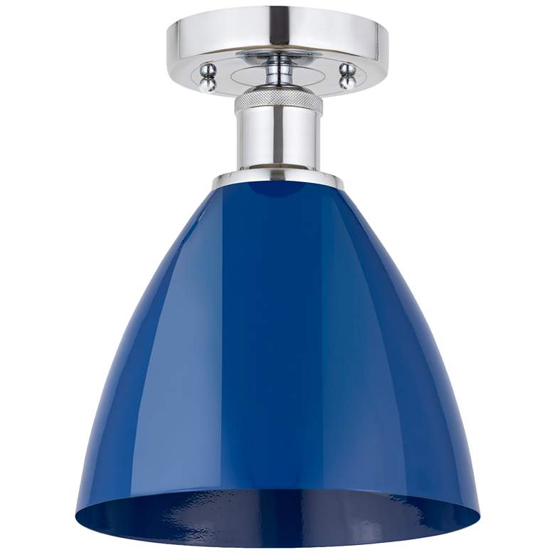 Image 1 Edison Plymouth Dome 7.5"W Polished Chrome Semi Flush Mount w/ Blue Sh