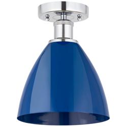 Edison Plymouth Dome 7.5"W Polished Chrome Semi Flush Mount w/ Blue Sh