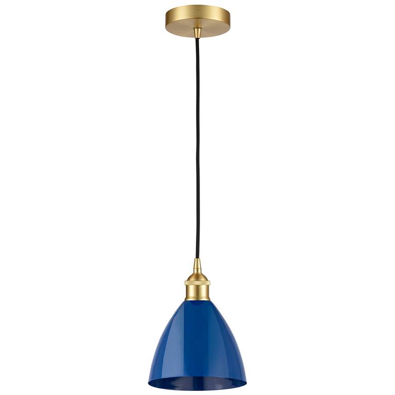 Image 1 Edison Plymouth Dome 7.5"W Satin Gold Cord Hung Mini Pendant w/ Blue S