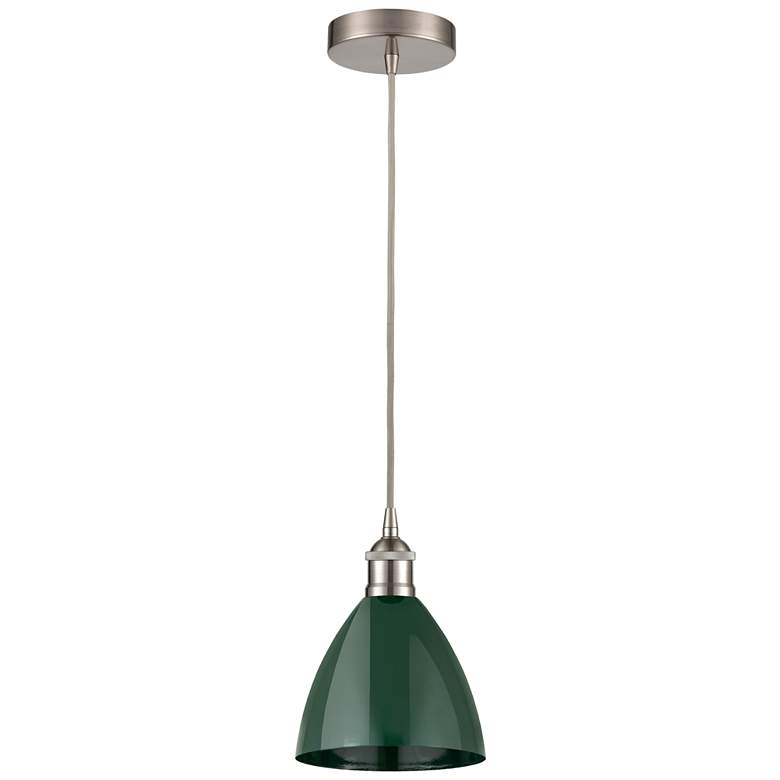 Image 1 Edison Plymouth Dome 7.5"W Satin Nickel Corded Mini Pendant w/ Green S