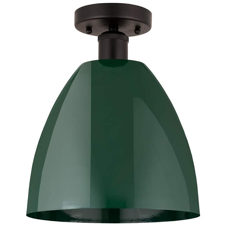 Image 1 Edison Plymouth Dome 9" Wide Bronze Semi Flush Mount w/ Green Shade