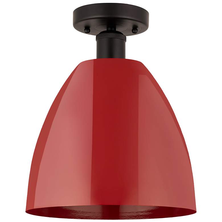Image 1 Edison Plymouth Dome 9" Wide Bronze Semi Flush Mount w/ Red Shade