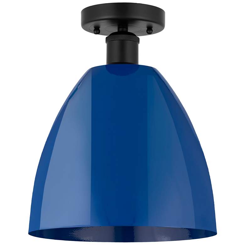 Image 1 Edison Plymouth Dome 9" Wide Matte Black Semi Flush Mount w/ Blue Shad