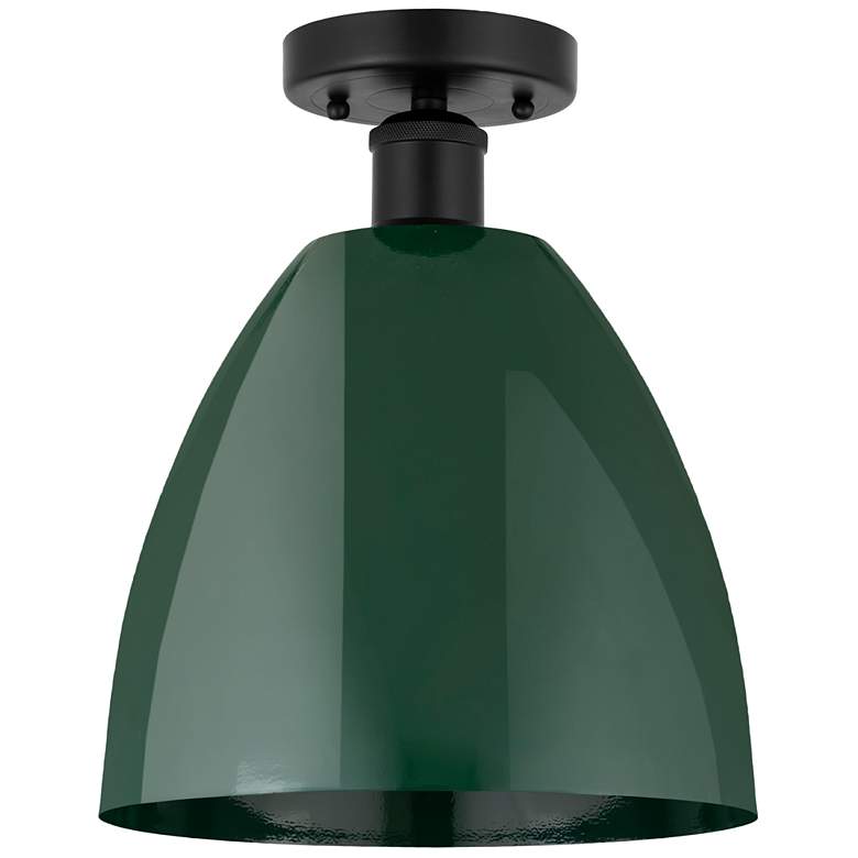 Image 1 Edison Plymouth Dome 9" Wide Matte Black Semi Flush Mount w/ Green Sha