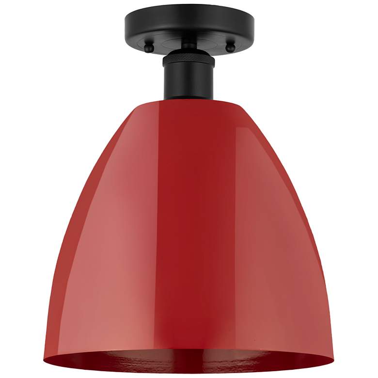 Image 1 Edison Plymouth Dome 9" Wide Matte Black Semi Flush Mount w/ Red Shade