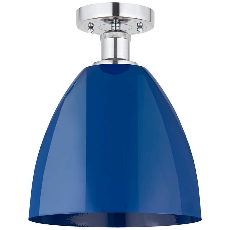 Image 1 Edison Plymouth Dome 9" Wide Polished Chrome Semi Flush Mount w/ Blue