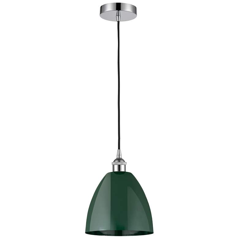 Image 1 Edison Plymouth Dome 9"W Chrome Cord Hung Mini Pendant w/ Green Shade