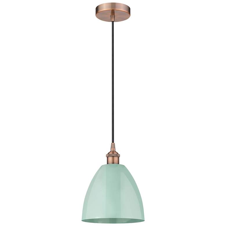 Image 1 Edison Plymouth Dome 9"W Copper Cord Hung Mini Pendant w/ Seafoam Shad