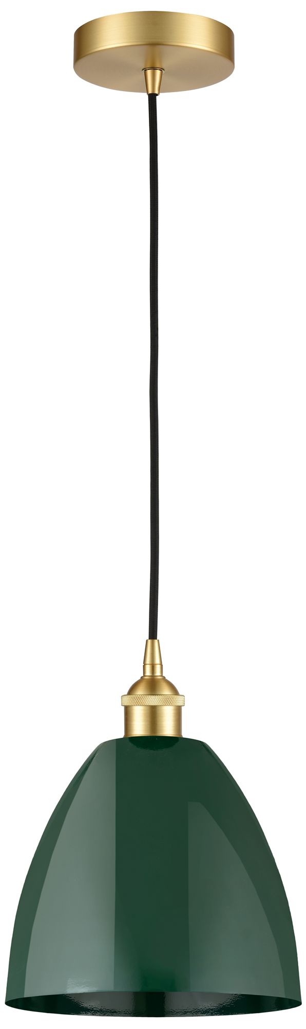 Edison Plymouth Dome 9"W Satin Gold Cord Hung Mini Pendant w/ Green Sh