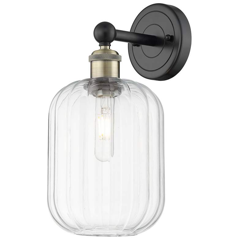 Image 1 Edison Preston 14"H Black Antique Brass Sconce With Clear Jar Shade