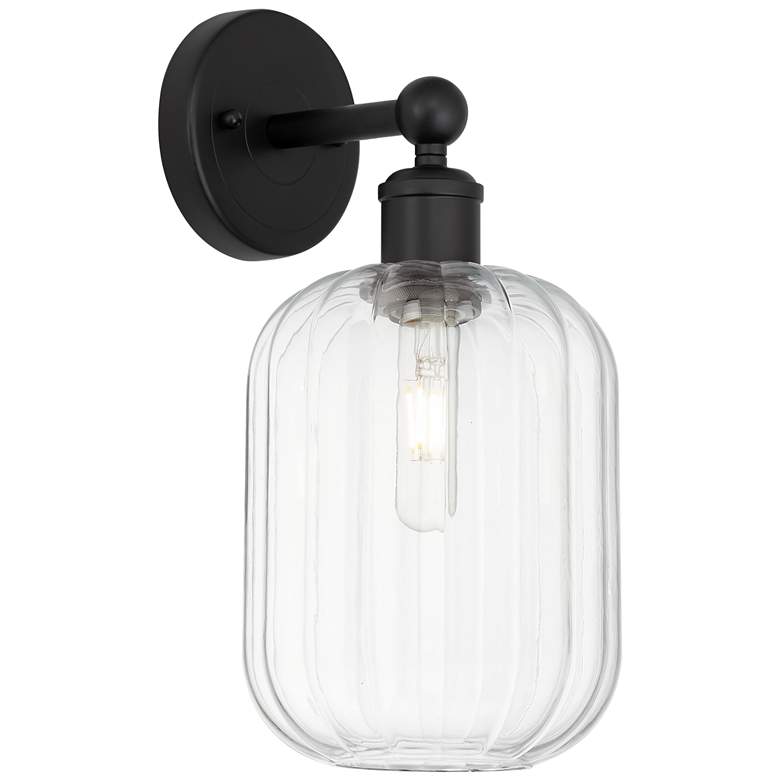 Image 1 Edison Preston 14" High Matte Black Sconce With Clear Jar Shade