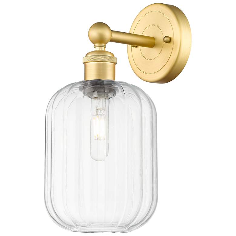 Image 1 Edison Preston 14" High Satin Gold Sconce With Clear Jar Shade