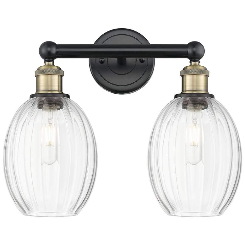 Image 1 Edison Preston 15"W 2 Light Black Brass Bath Light w/ Clear Bulb Shade