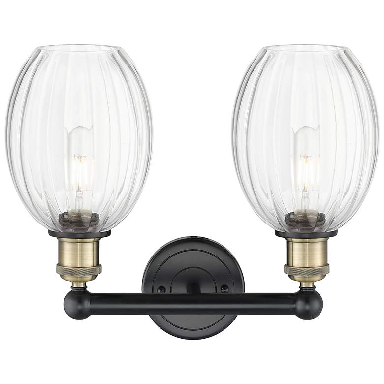 Image 2 Edison Preston 15"W 2 Light Black Brass Bath Light w/ Clear Bulb Shade more views