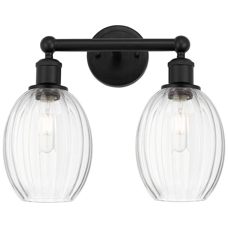 Image 1 Edison Preston 15"W 2 Light Black Vanity Light w/ Clear Bulb Shade