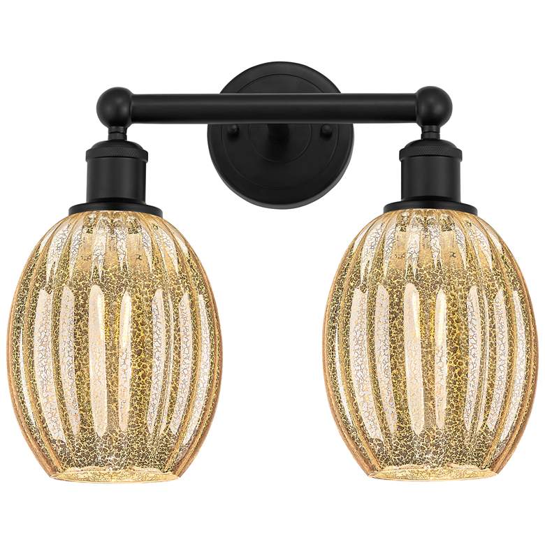 Image 1 Edison Preston 15"W 2 Light Black Vanity Light w/ Mercury Bulb Shade