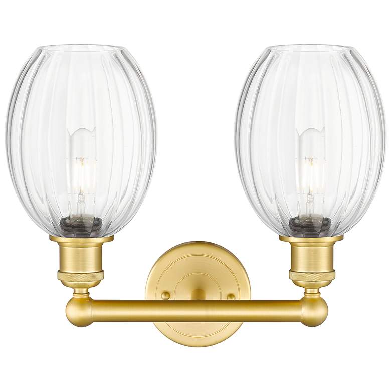 Image 2 Edison Preston 15"W 2 Light Satin Gold Bath Light w/ Clear Bulb Shade more views