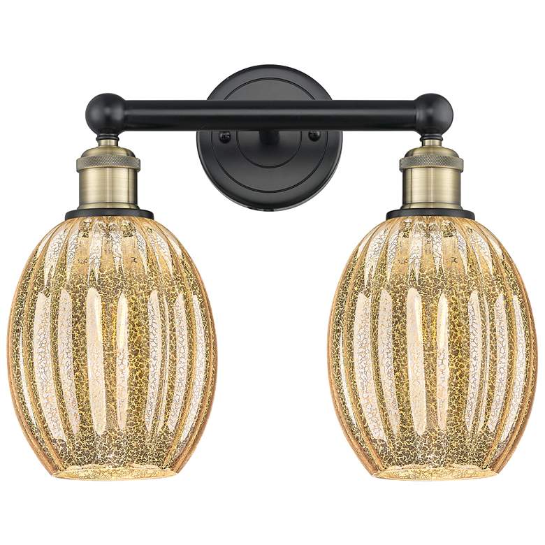 Image 1 Edison Preston 15"W 2-Lt Black Brass Bath Light w/ Mercury Bulb Shade