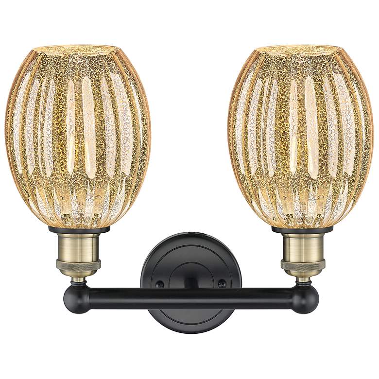 Image 2 Edison Preston 15"W 2-Lt Black Brass Bath Light w/ Mercury Bulb Shade more views
