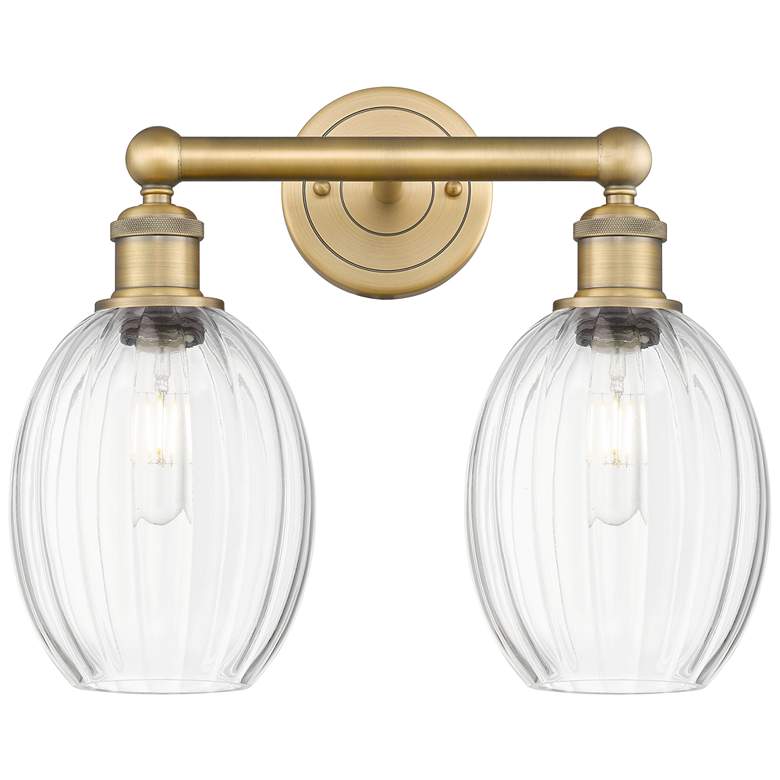 Image 1 Edison Preston 15"W 2-Lt Brushed Brass Bath Light w/ Clear Bulb Shade