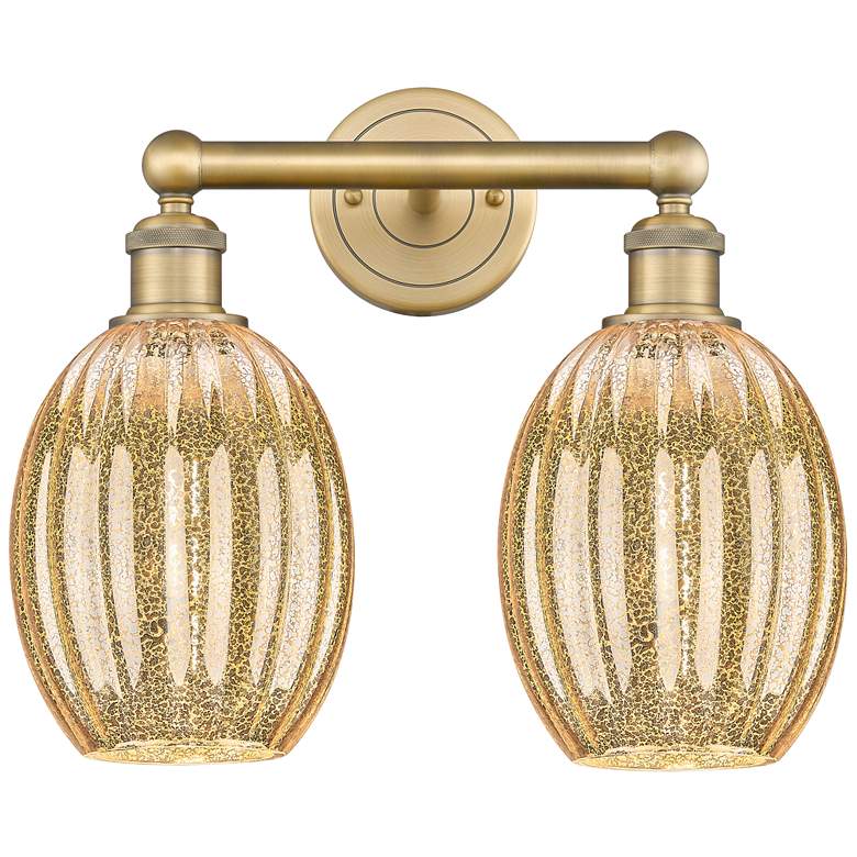 Image 1 Edison Preston 15"W 2-Lt Brushed Brass Vanity w/ Mercury Bulb Shade