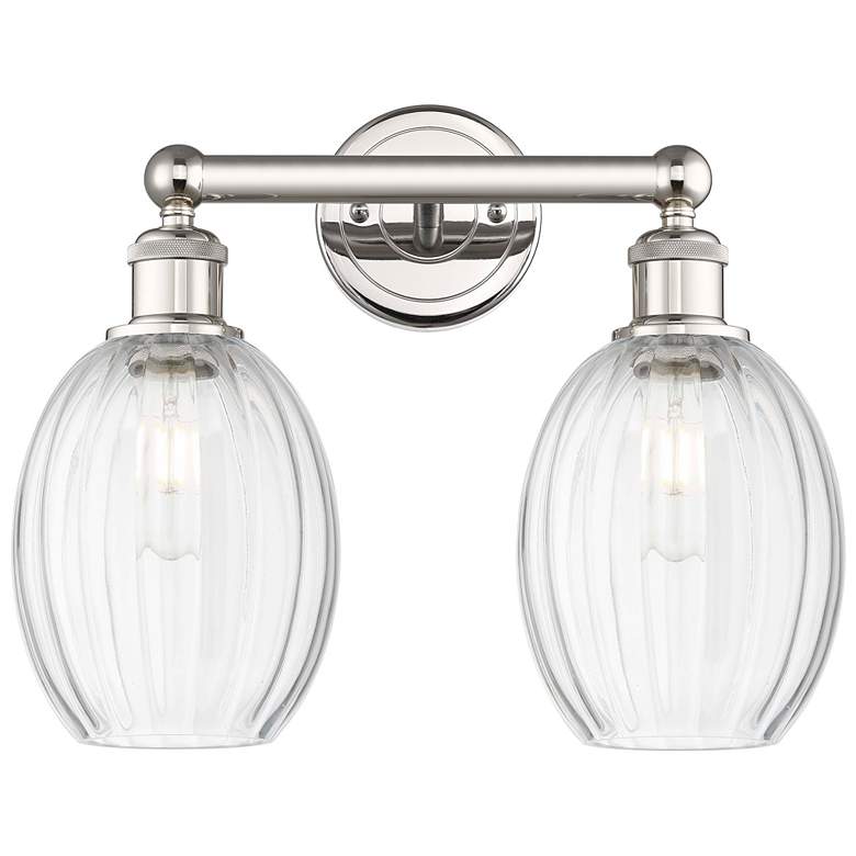 Image 1 Edison Preston 15"W 2-Lt Polished Nickel Vanity w/ Clear Bulb Shade