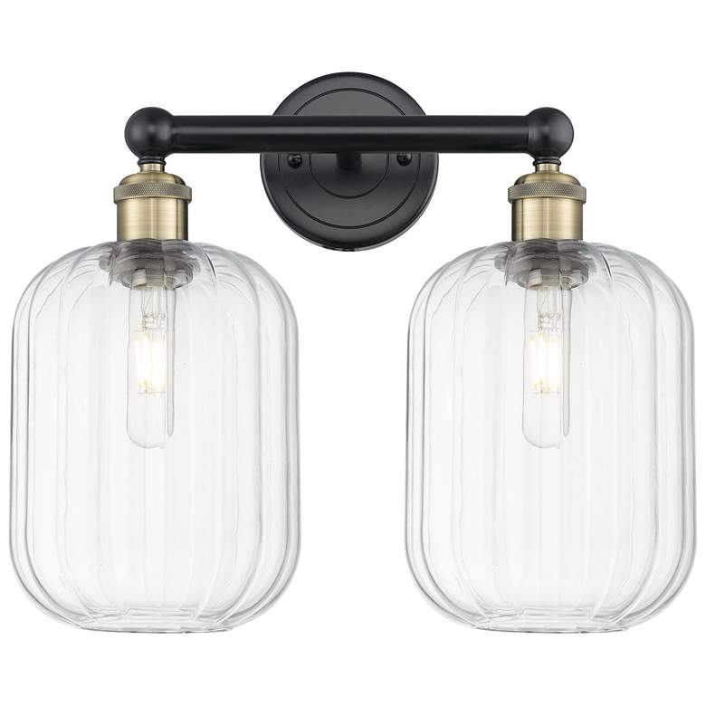 Image 1 Edison Preston 16"W 2 Light Black Brass Bath Light w/ Clear Jar Shade