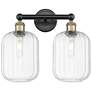 1_Edison Preston 16"W 2 Light Black Brass Bath Light w/ Clear Jar Shade