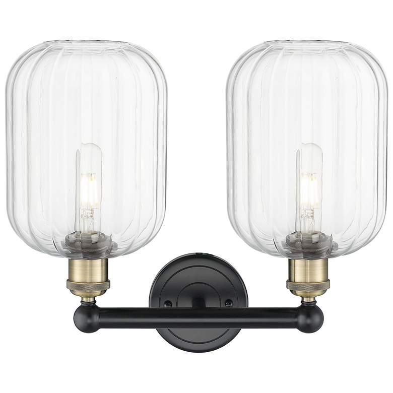 Image 2 Edison Preston 16"W 2 Light Black Brass Bath Light w/ Clear Jar Shade more views