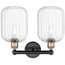2_Edison Preston 16"W 2 Light Black Brass Bath Light w/ Clear Jar Shade more views