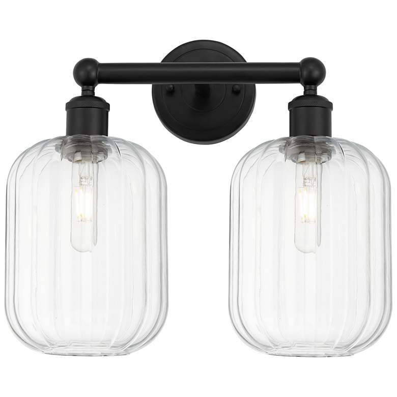 Image 1 Edison Preston 16"W 2 Light Matte Black Bath Light w/ Clear Jar Shade