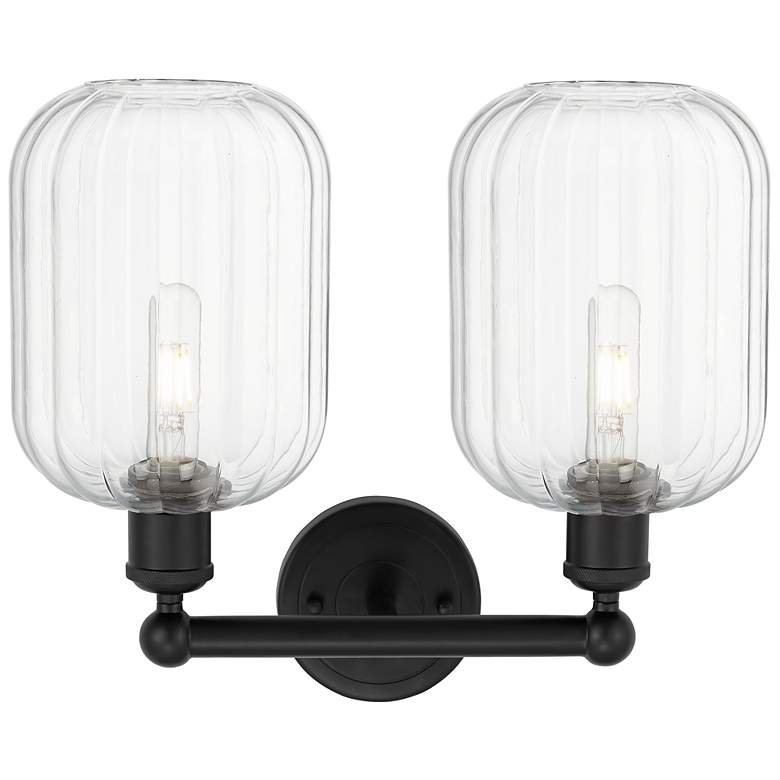 Image 2 Edison Preston 16"W 2 Light Matte Black Bath Light w/ Clear Jar Shade more views